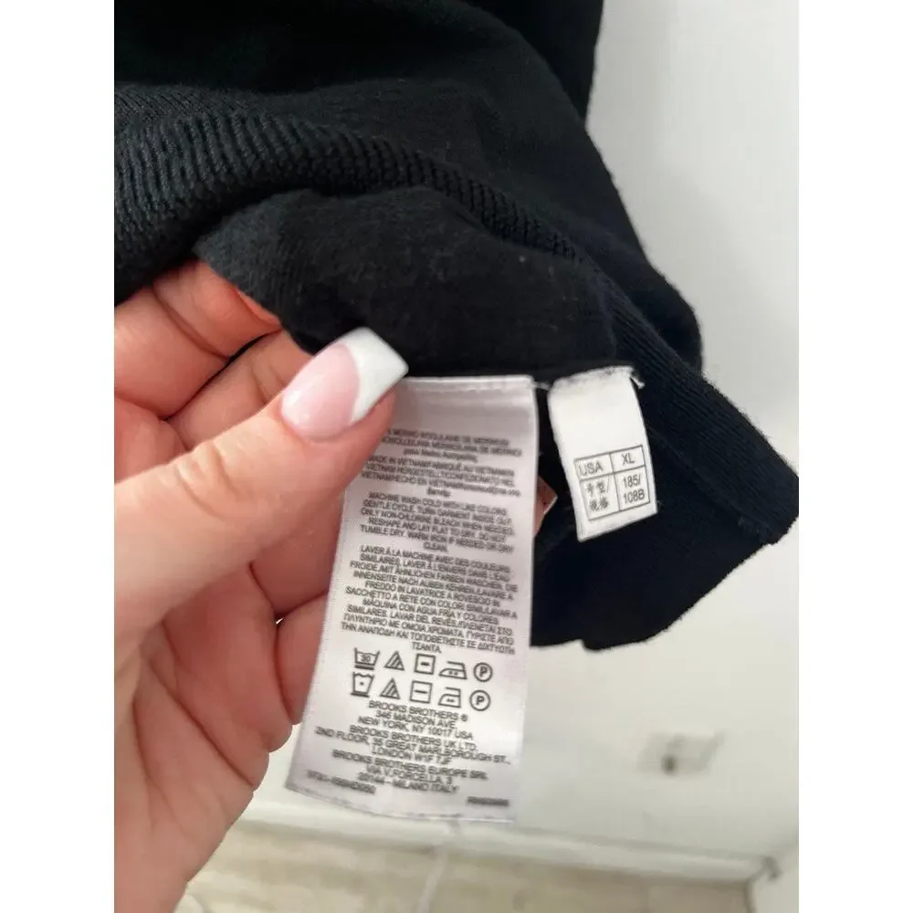 Brooks Brothers Men's Black Merino Wool Quarter Zip Up Sweater Size XL